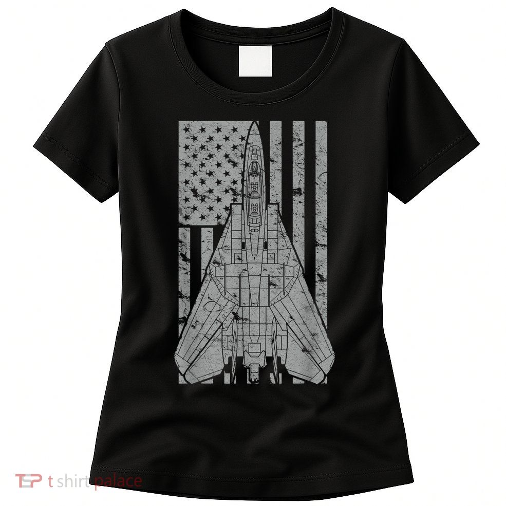 F14 Tomcat Jet Fighter Vintage American Flag Womens T-Shirt