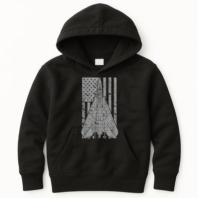 F14 Tomcat Jet Fighter Vintage American Flag Kids Hoodie
