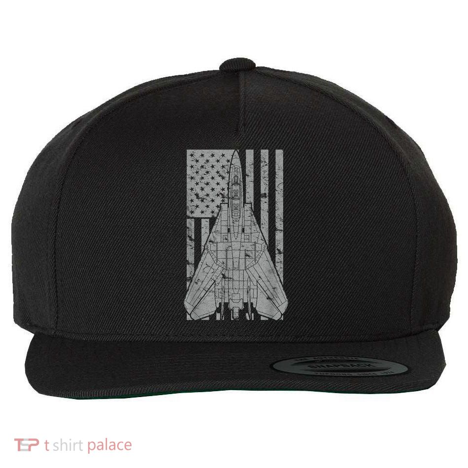 F14 Tomcat Jet Fighter Vintage American Flag Wool Snapback Cap