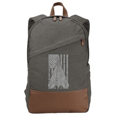 F14 Tomcat Jet Fighter Vintage American Flag Cotton Canvas Backpack