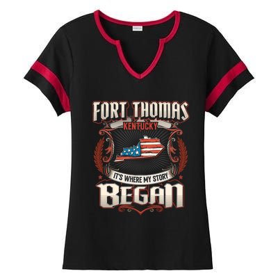 Fort Thomas Kentucky Usa Flag 4th Of July Gift Ladies Halftime Notch Neck Tee