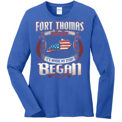 Fort Thomas Kentucky Usa Flag 4th Of July Gift Ladies Long Sleeve Shirt