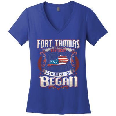 Fort Thomas Kentucky Usa Flag 4th Of July Gift Women's V-Neck T-Shirt