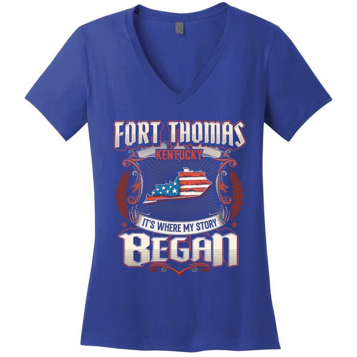 Fort Thomas Kentucky Usa Flag 4th Of July Gift Women's V-Neck T-Shirt