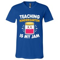 Funny Teaching Kindergarten Is My Jam For Teacher Funny Gift V-Neck T-Shirt