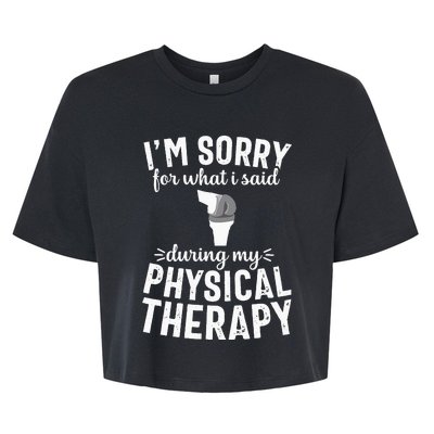 Funny Therapy Knee Replacement Surgery Recovery Gag Gift Bella+Canvas Jersey Crop Tee