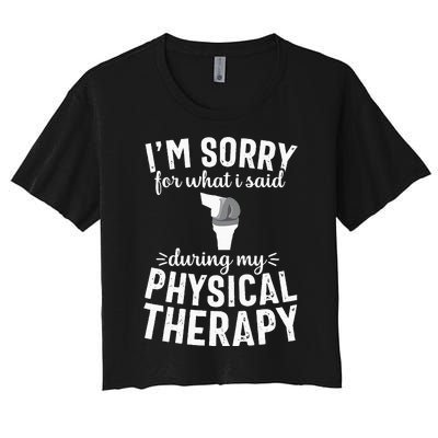 Funny Therapy Knee Replacement Surgery Recovery Gag Gift Women's Crop Top Tee