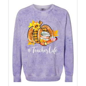 Funny Teacher Life Pumpkin Latte Autumn Thanksgiving Colorblast Crewneck Sweatshirt