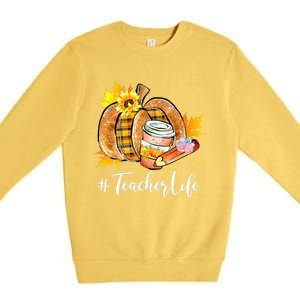 Funny Teacher Life Pumpkin Latte Autumn Thanksgiving Premium Crewneck Sweatshirt