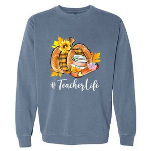 Funny Teacher Life Pumpkin Latte Autumn Thanksgiving Garment-Dyed Sweatshirt