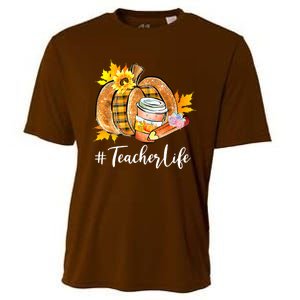 Funny Teacher Life Pumpkin Latte Autumn Thanksgiving Cooling Performance Crew T-Shirt