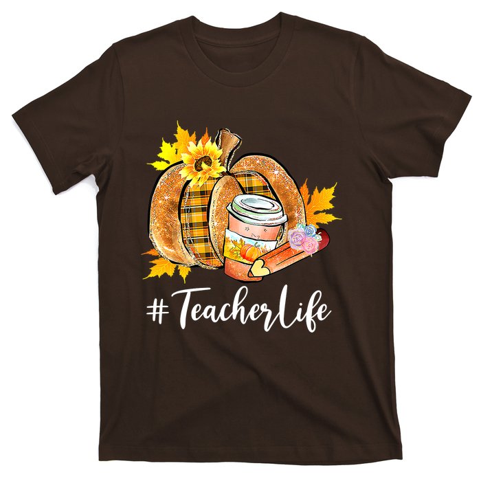 Funny Teacher Life Pumpkin Latte Autumn Thanksgiving T-Shirt