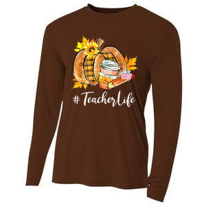 Funny Teacher Life Pumpkin Latte Autumn Thanksgiving Cooling Performance Long Sleeve Crew