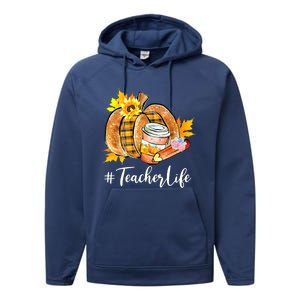 Funny Teacher Life Pumpkin Latte Autumn Thanksgiving Performance Fleece Hoodie