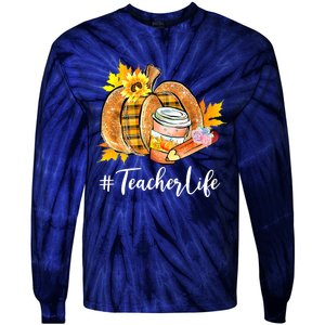 Funny Teacher Life Pumpkin Latte Autumn Thanksgiving Tie-Dye Long Sleeve Shirt