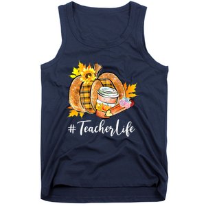 Funny Teacher Life Pumpkin Latte Autumn Thanksgiving Tank Top