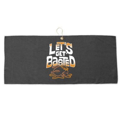 Funny Thanksgiving Lets Get Basted Gift Large Microfiber Waffle Golf Towel