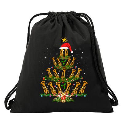 Funny Trumpet Lover Xmas Lighting Trumpet Christmas Tree Meaningful Gift Drawstring Bag
