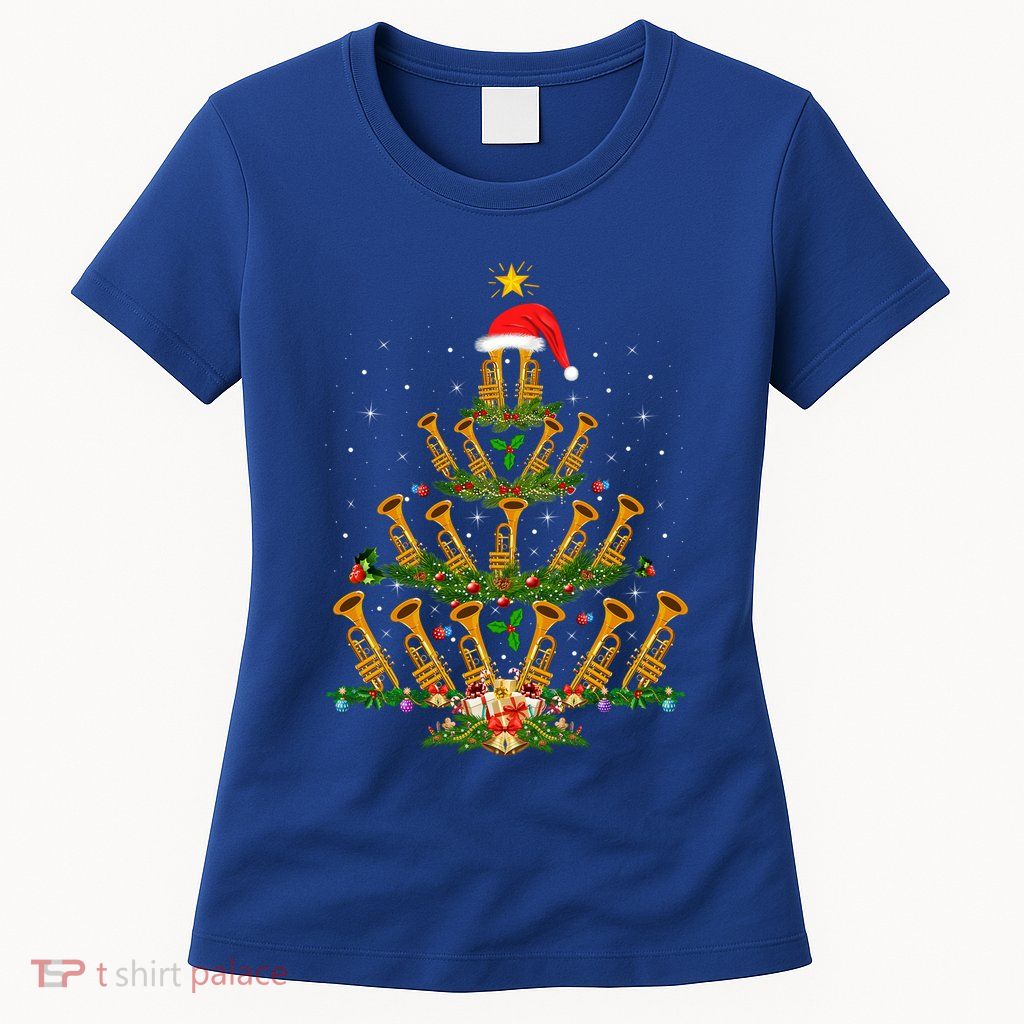 Funny Trumpet Lover Xmas Lighting Trumpet Christmas Tree Meaningful Gift Womens T-Shirt