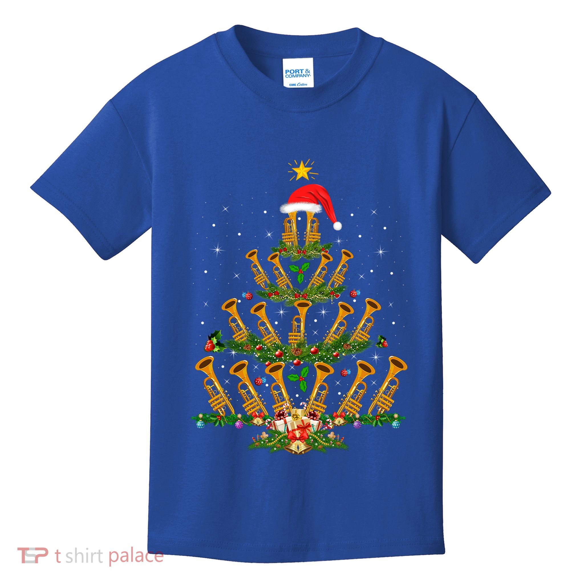 Funny Trumpet Lover Xmas Lighting Trumpet Christmas Tree Meaningful Gift Kids T-Shirt