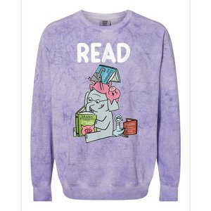 Funny Teacher Library Read Book Club Piggie Elephant Pigeons Colorblast Crewneck Sweatshirt