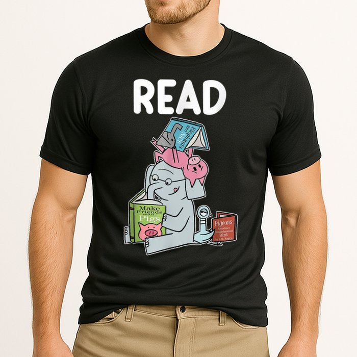 Funny Teacher Library Read Book Club Piggie Elephant Pigeons Cooling Performance Crew T-Shirt