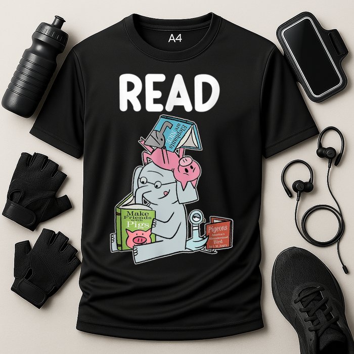 Funny Teacher Library Read Book Club Piggie Elephant Pigeons Cooling Performance Crew T-Shirt