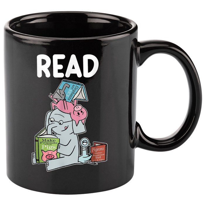 Funny Teacher Library Read Book Club Piggie Elephant Pigeons 11oz C Handle Ceramic Mug