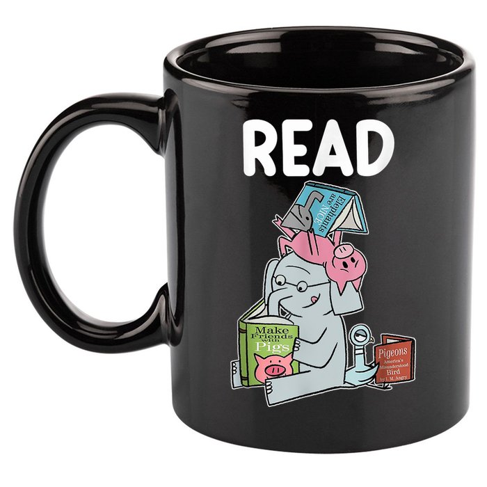 Funny Teacher Library Read Book Club Piggie Elephant Pigeons 11oz C Handle Ceramic Mug