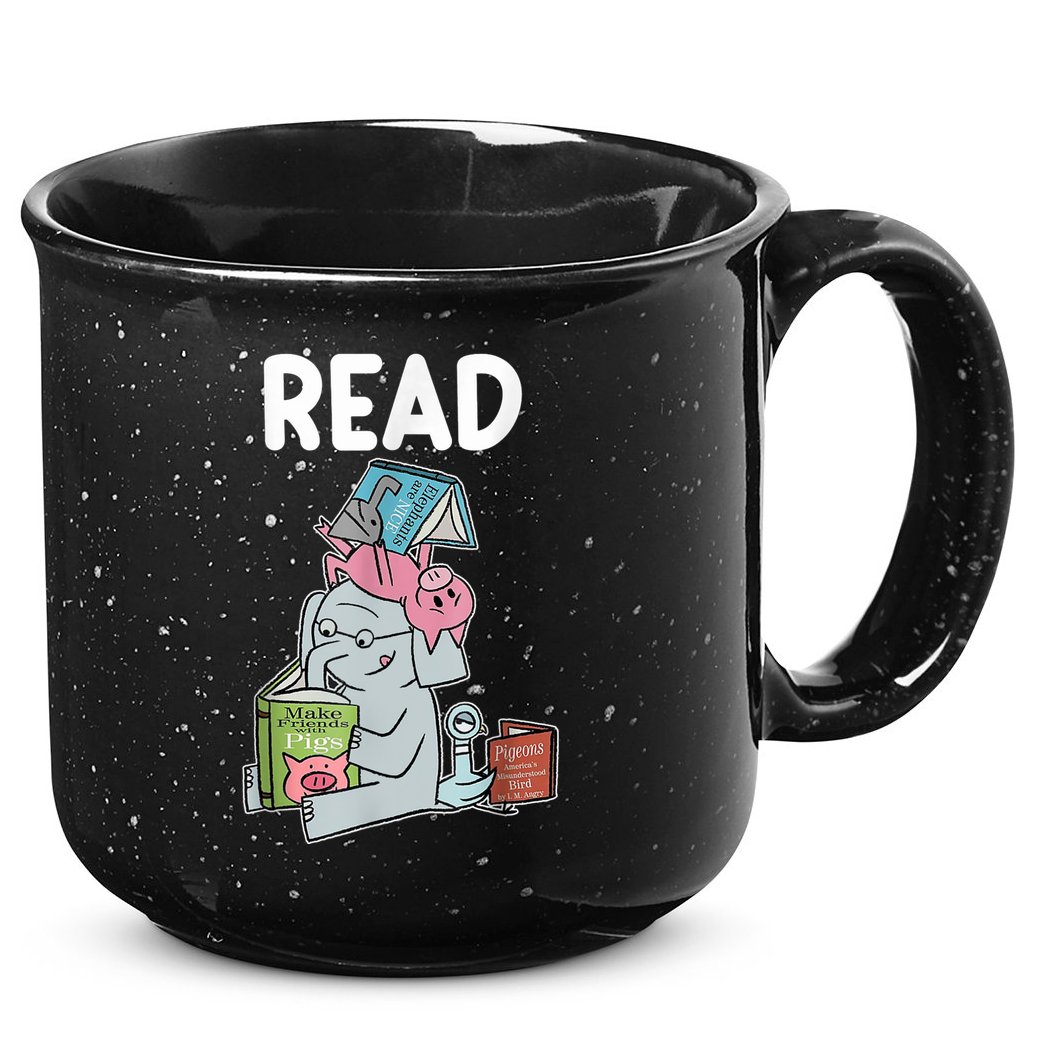 Funny Teacher Library Read Book Club Piggie Elephant Pigeons 15oz Campfire Ceramic Mug