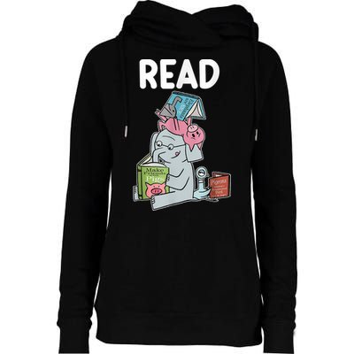 Funny Teacher Library Read Book Club Piggie Elephant Pigeons Womens Funnel Neck Pullover Hood