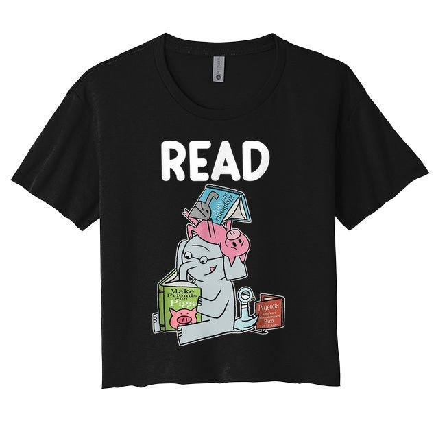 Funny Teacher Library Read Book Club Piggie Elephant Pigeons Women's Crop Top Tee