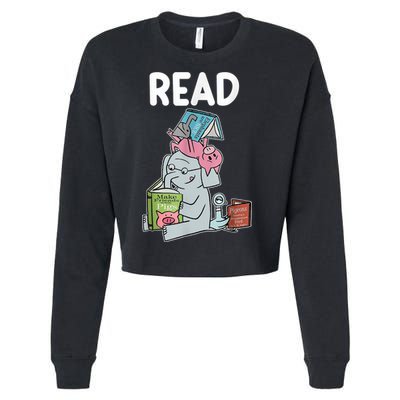 Funny Teacher Library Read Book Club Piggie Elephant Pigeons Cropped Pullover Crew