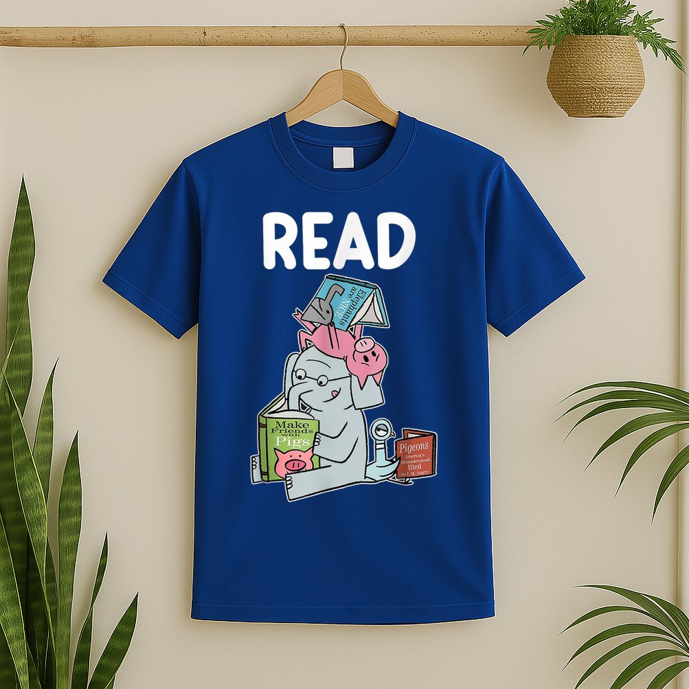 Funny Teacher Library Read Book Club Piggie Elephant Pigeons T-Shirt