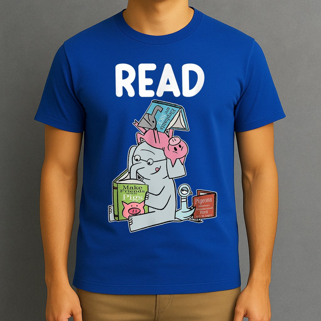 Funny Teacher Library Read Book Club Piggie Elephant Pigeons T-Shirt