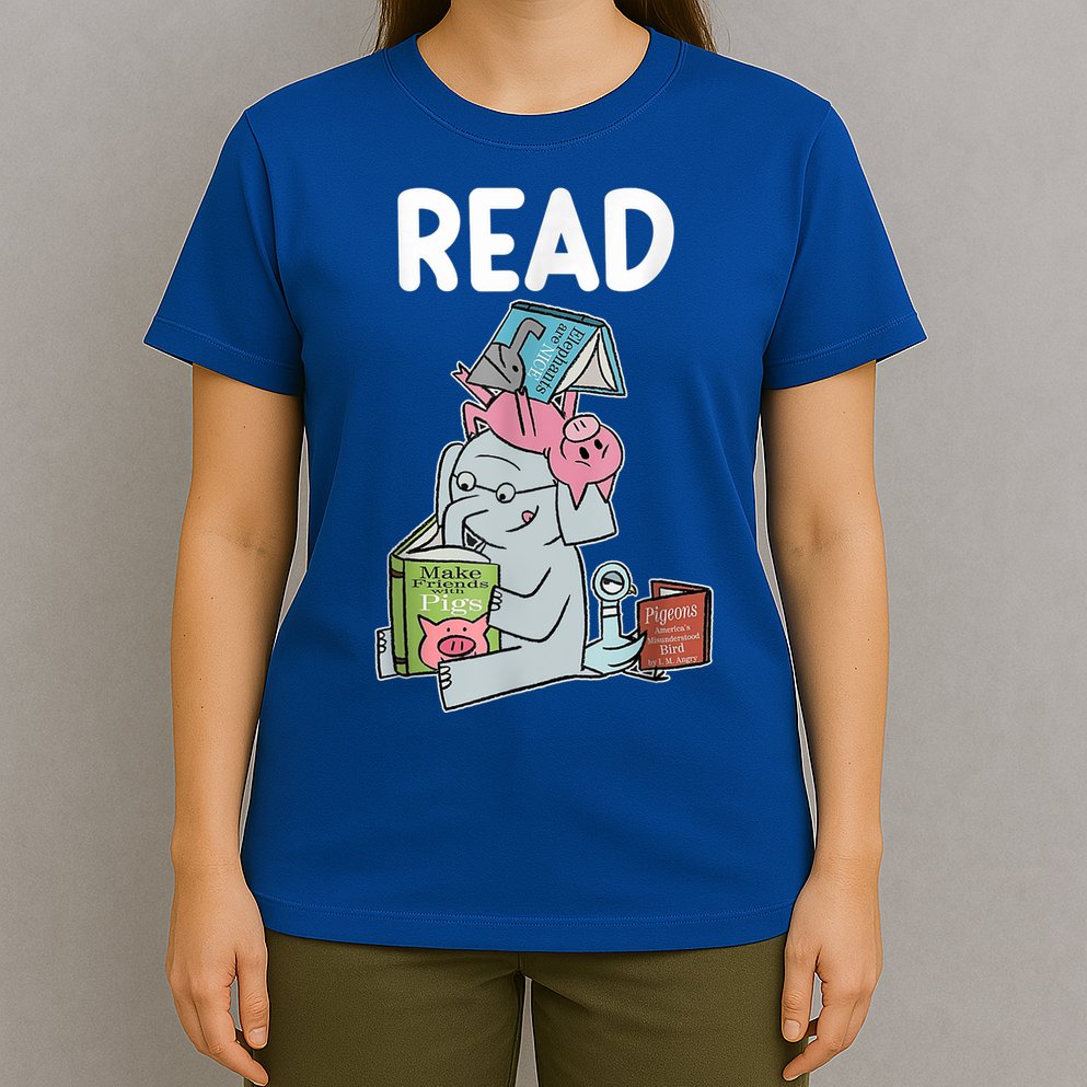 Funny Teacher Library Read Book Club Piggie Elephant Pigeons T-Shirt