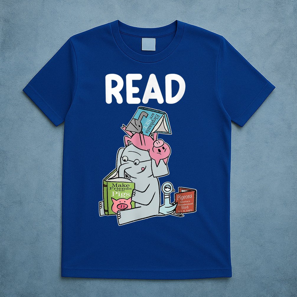 Funny Teacher Library Read Book Club Piggie Elephant Pigeons T-Shirt