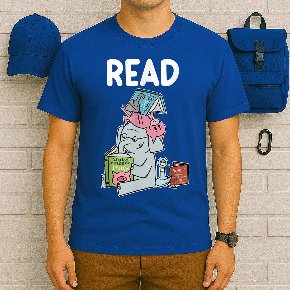 Funny Teacher Library Read Book Club Piggie Elephant Pigeons T-Shirt