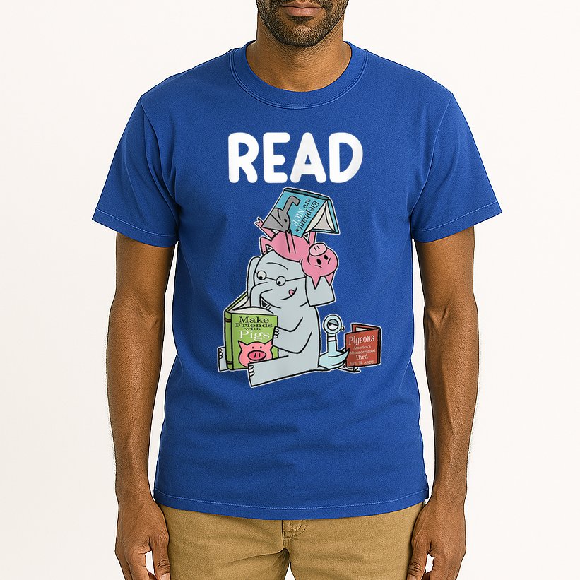 Funny Teacher Library Read Book Club Piggie Elephant Pigeons Tall T-Shirt