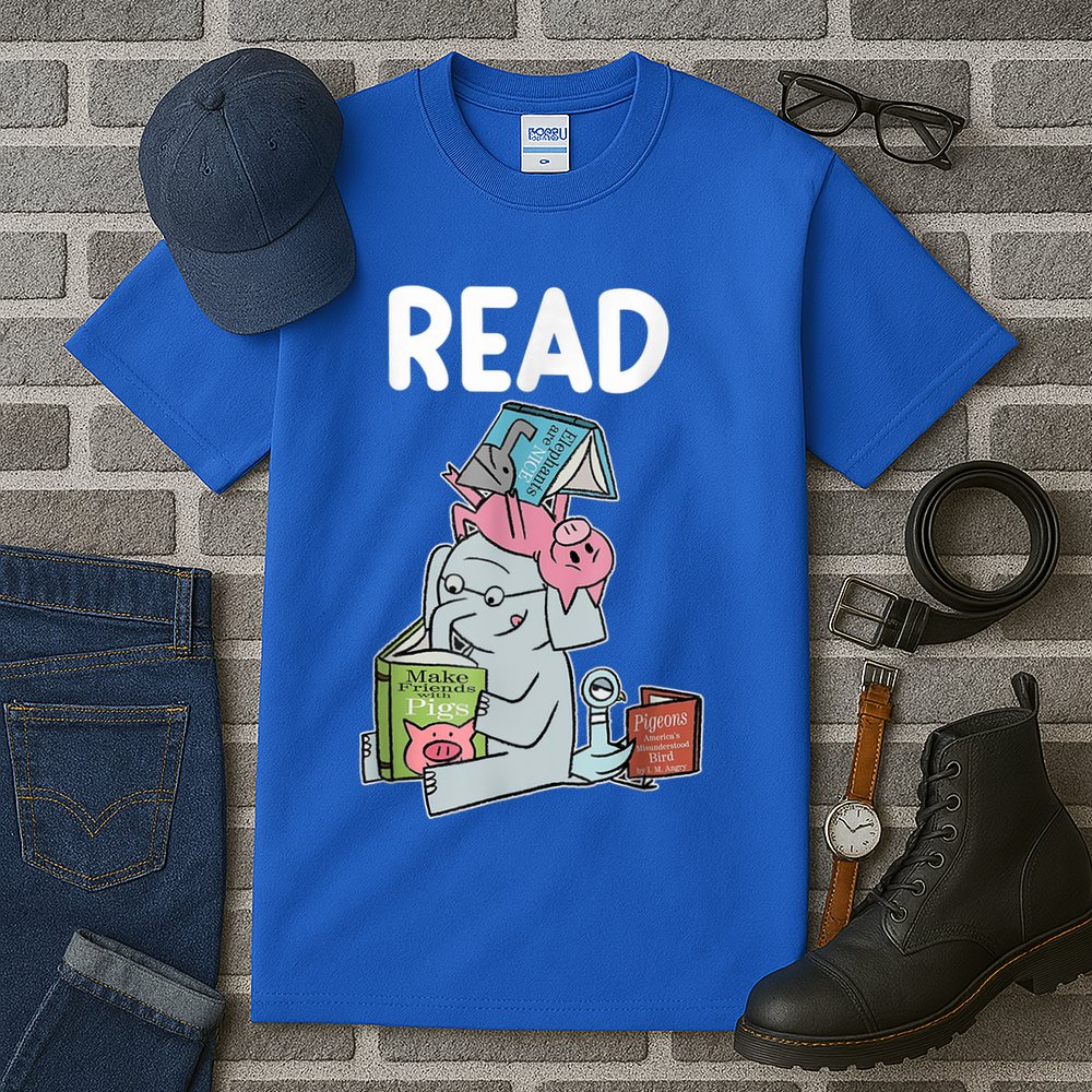 Funny Teacher Library Read Book Club Piggie Elephant Pigeons Tall T-Shirt