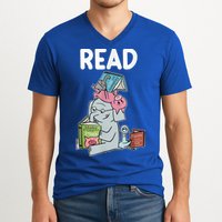 Funny Teacher Library Read Book Club Piggie Elephant Pigeons V-Neck T-Shirt