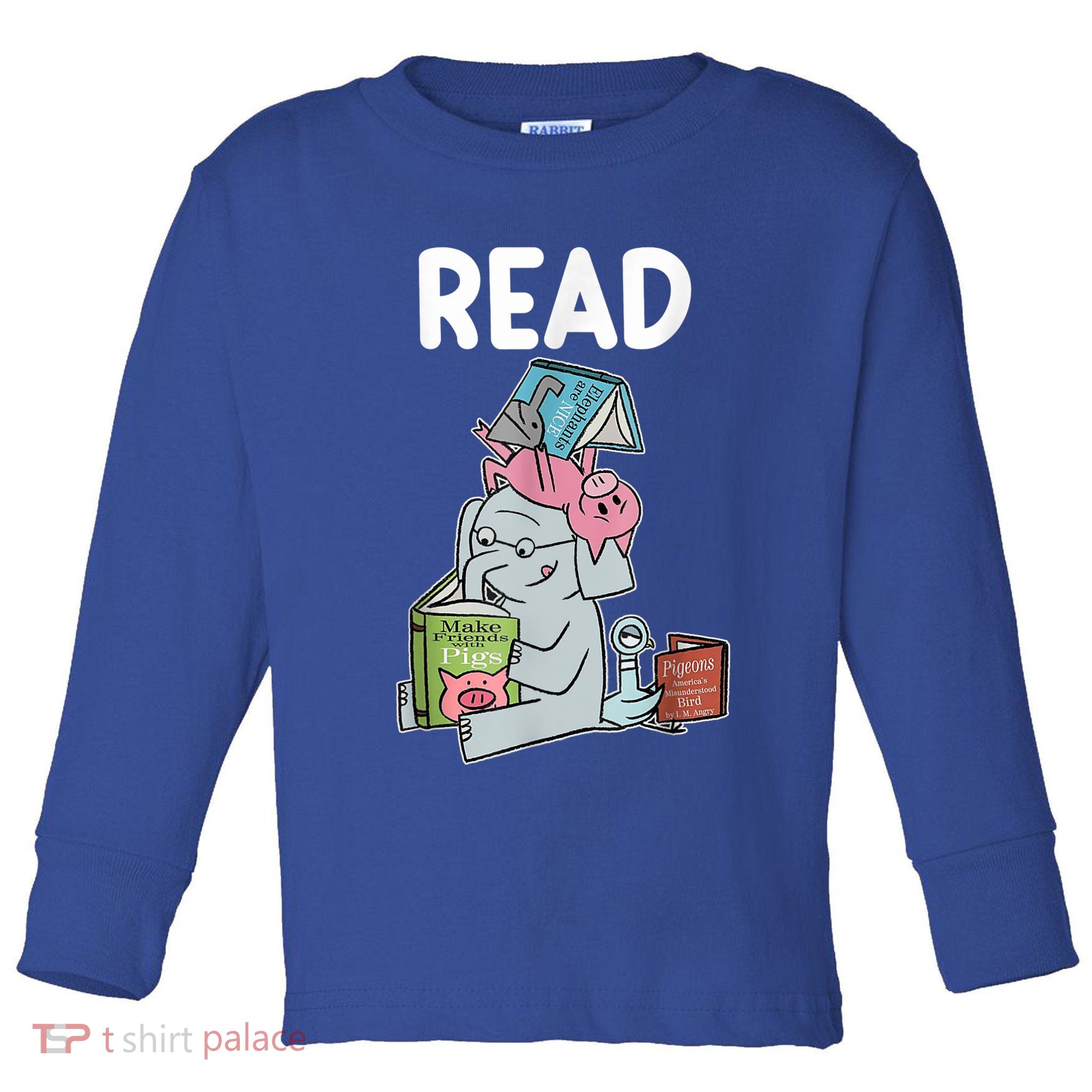 Funny Teacher Library Read Book Club Piggie Elephant Pigeons Toddler Long Sleeve Shirt