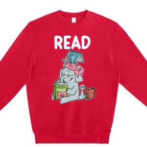 Funny Teacher Library Read Book Club Piggie Elephant Pigeons Premium Crewneck Sweatshirt