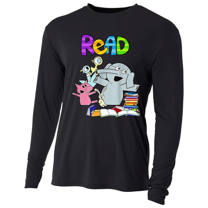 Funny Teacher Library Read Book Club Piggie Elephant Pigeons Cooling Performance Long Sleeve Crew