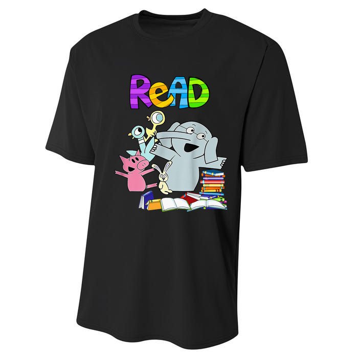 Funny Teacher Library Read Book Club Piggie Elephant Pigeons Performance Sprint T-Shirt