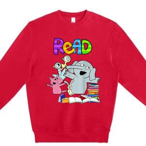 Funny Teacher Library Read Book Club Piggie Elephant Pigeons Premium Crewneck Sweatshirt