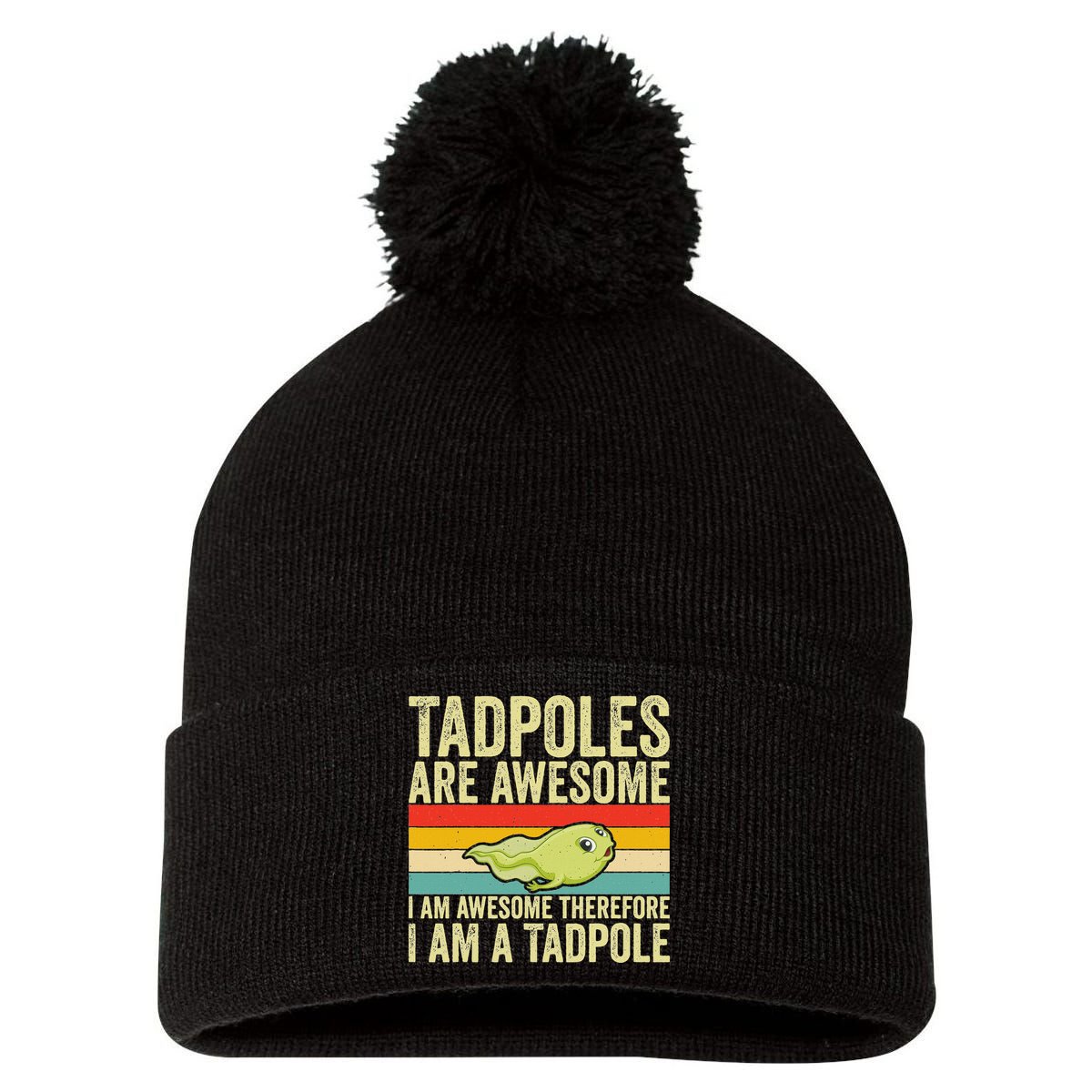 Frog Tadpole Lovers Pom Pom 12in Knit Beanie
