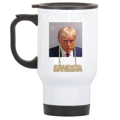 Funny Thug Life Trump Mugshot Gangsta Gold Chain Bling Drip Trump Stainless Steel Travel Mug