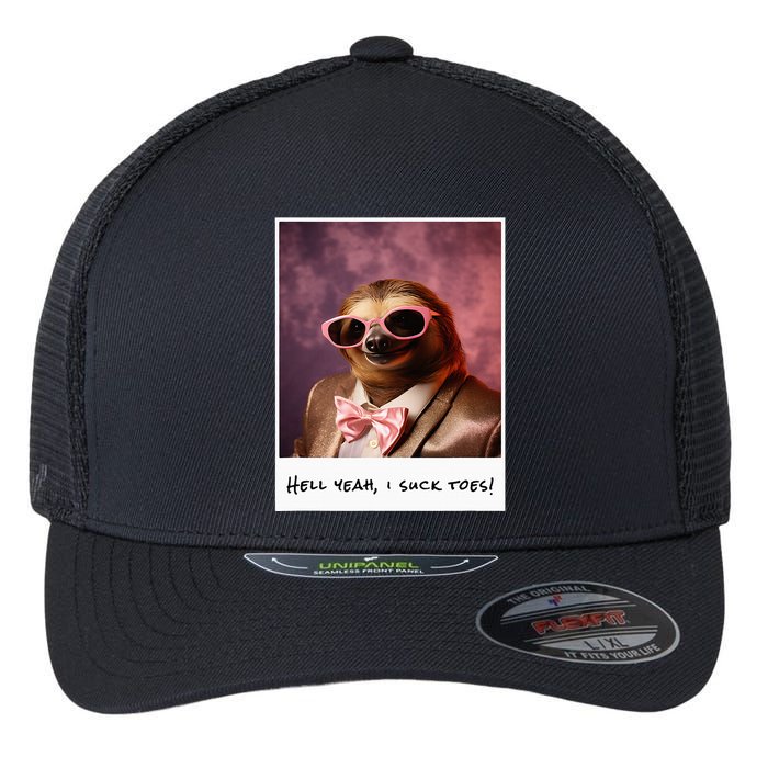 Funny Toe Licking Sloth Hell Yeah I Suck Toes Flexfit Unipanel Trucker Cap