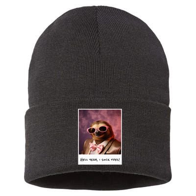 Funny Toe Licking Sloth Hell Yeah I Suck Toes Sustainable Knit Beanie